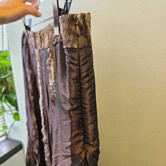 Forest Fairy Grunge Whimsigoth Metallic Brown Pleated Midi Skirt Snake Print Pan - Picture 8 of 13